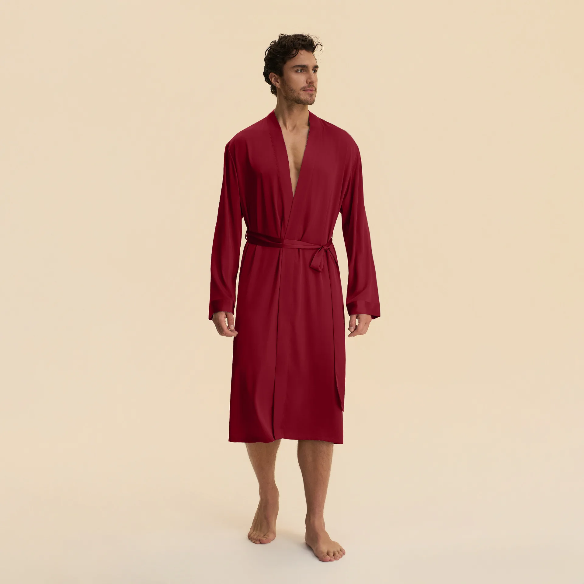 New Men Long Robe Pajamas Two-Piece Set Silk Satin Sleepwear Homewear Casual Kimono Bathrobe Gown Shorts Loungewear Pijamas Suit view 5