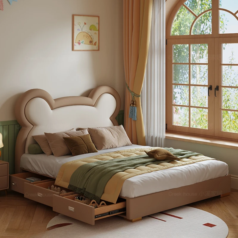 

Modern Storage Children Bed Frame Cute Leather Children Beds Loft Comferter Kinderbett Queen Bedroom Furniture Set