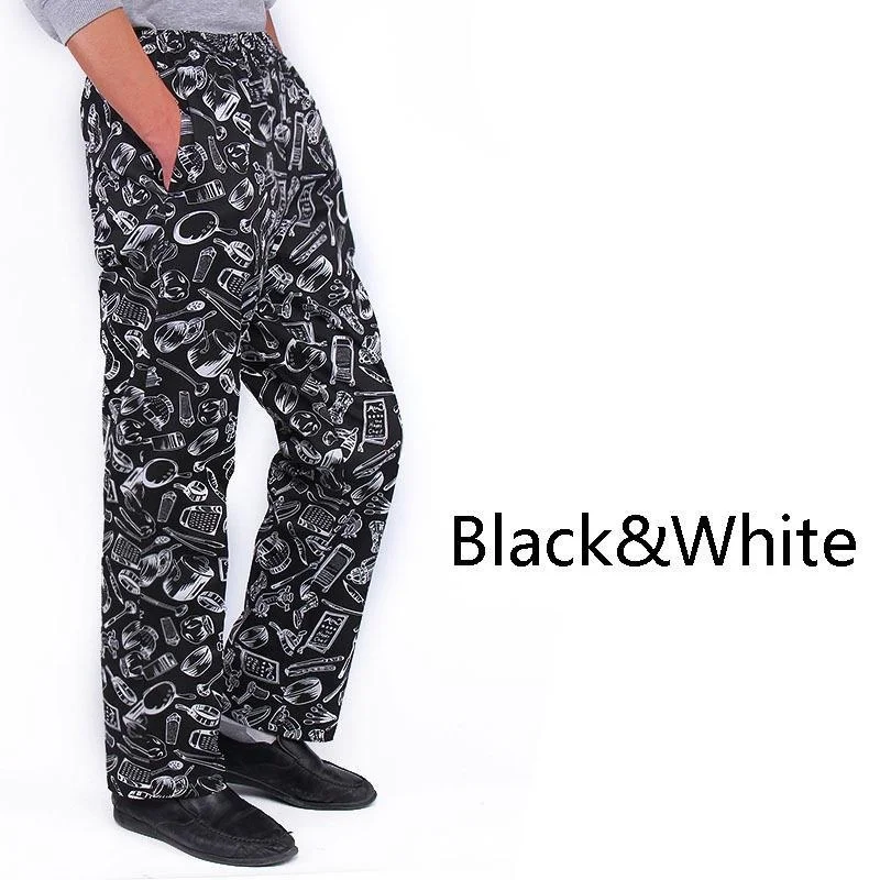 Chef Pants for Men Women Black White Stripes Slim Fit Restaurant Waiter Cook  Uniform Kitchen Trousers