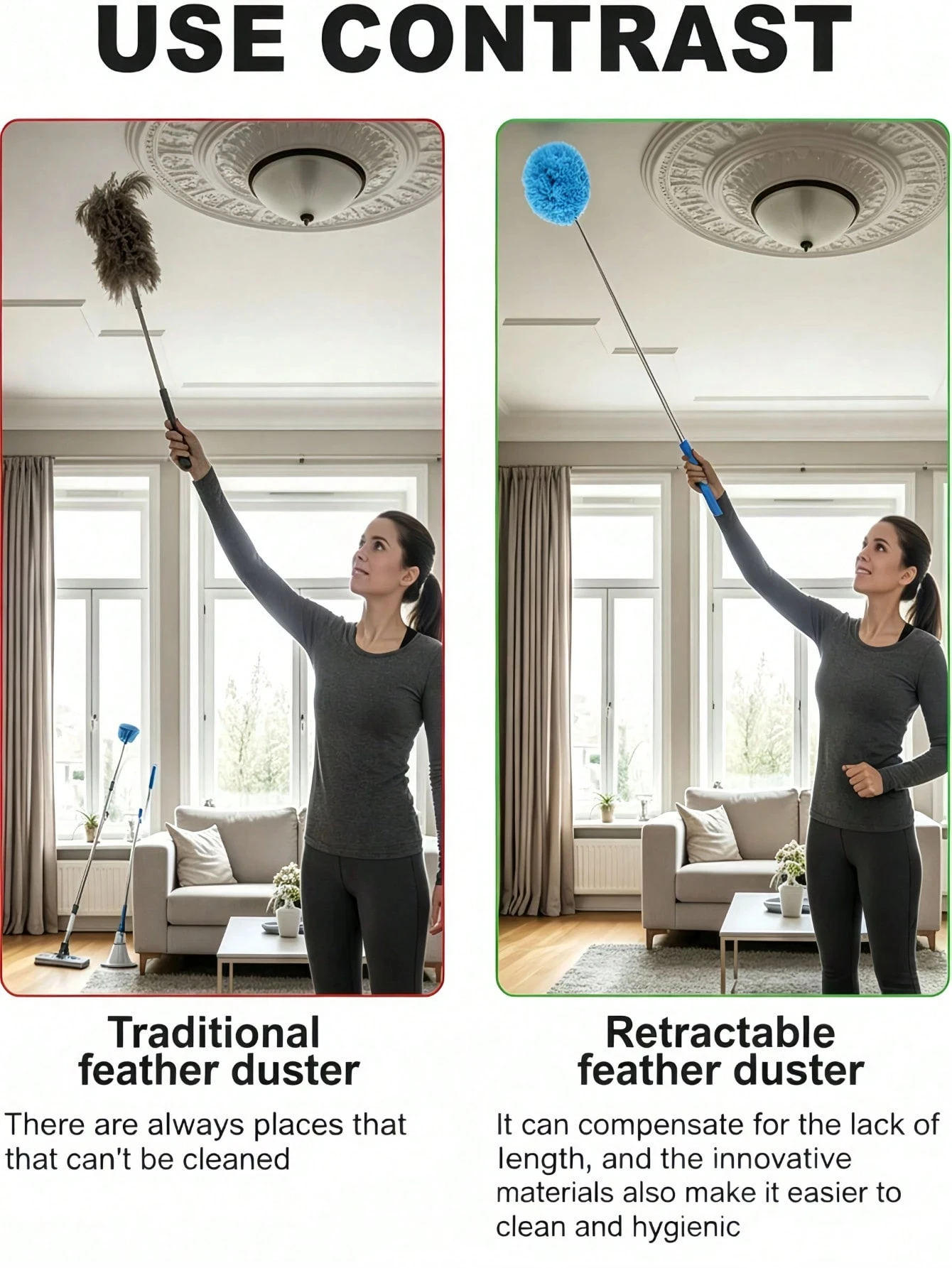 Microfiber Ceiling Fan Duster Extends Up To 80cm Long Handled Dust Locking Reusable Cleaner Brush For Home Effortless Cleaning - view 7