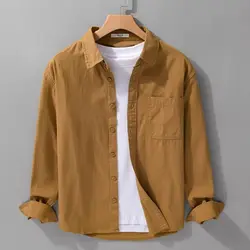 Japanese Men Long-sleeved Shirt 2025 Spring and Autumn New Simple Trend Solid Color Cardigan Loose Casual and Versatile