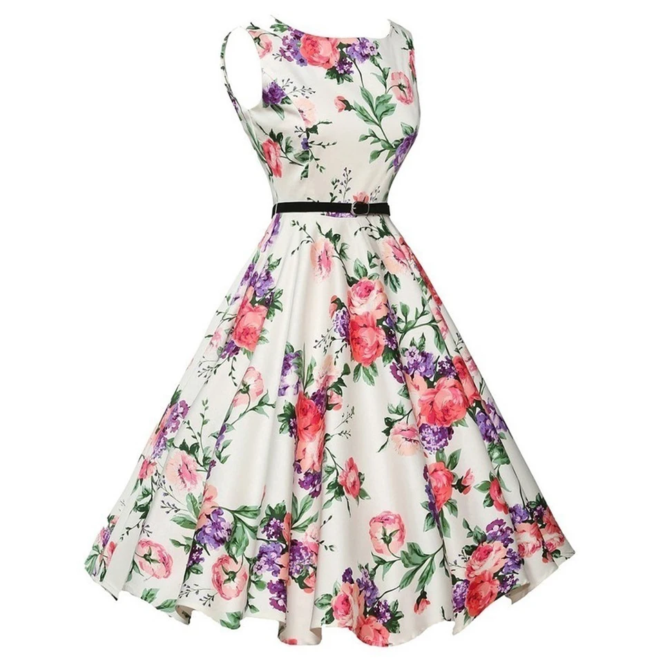 Vestido de Verano Retro Swing Casual con Estampado Floral Estilo Vintage Rockabilly 5
