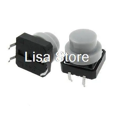 10PCS 12 x 12mm Gray Round Cap Momentary Tactile Tact Push Button Switch 4 Pin