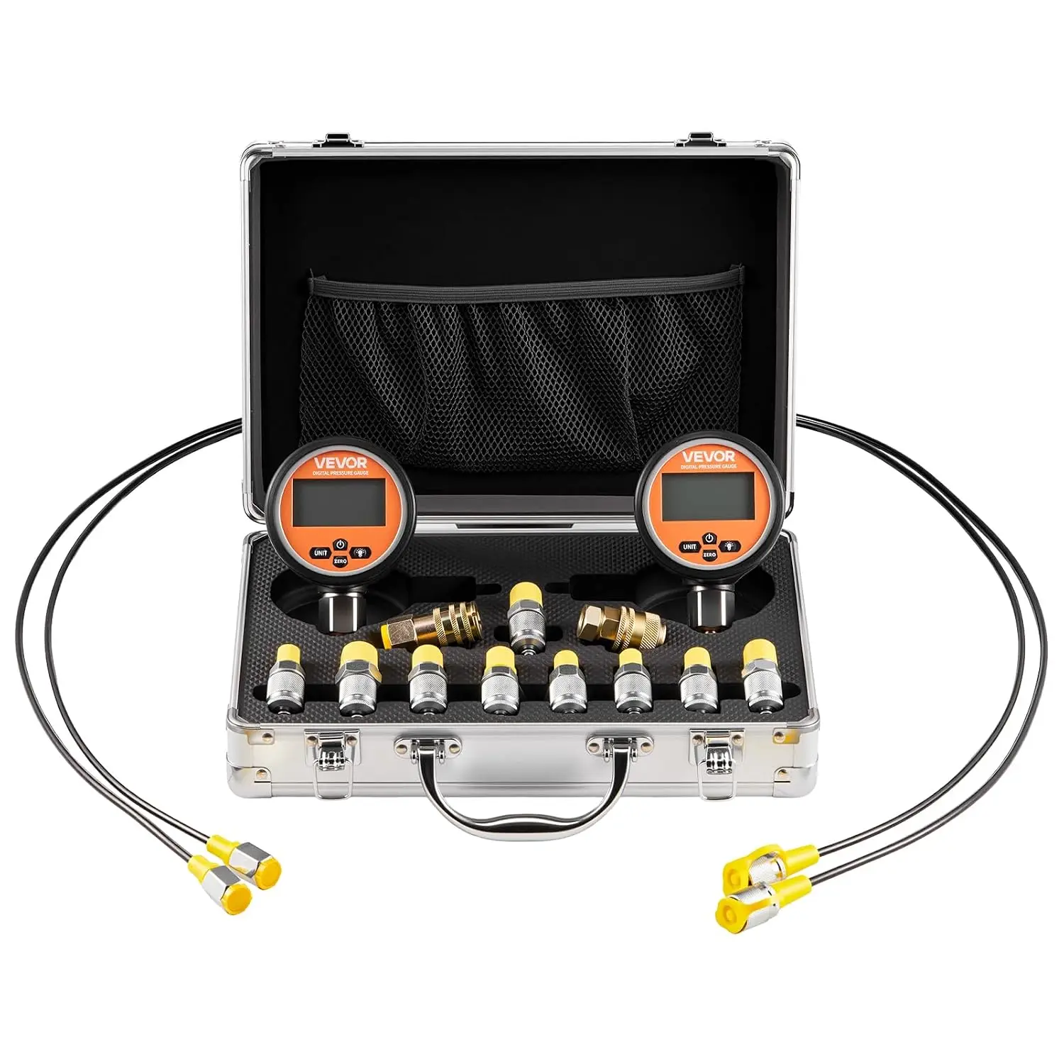 Digital Hydraulic Pressure Test Coupling Kit, 10000 PSI Pressure Gauge Manometer Tester with 2 Gauges, 9 Test Couplings, 2 Quick