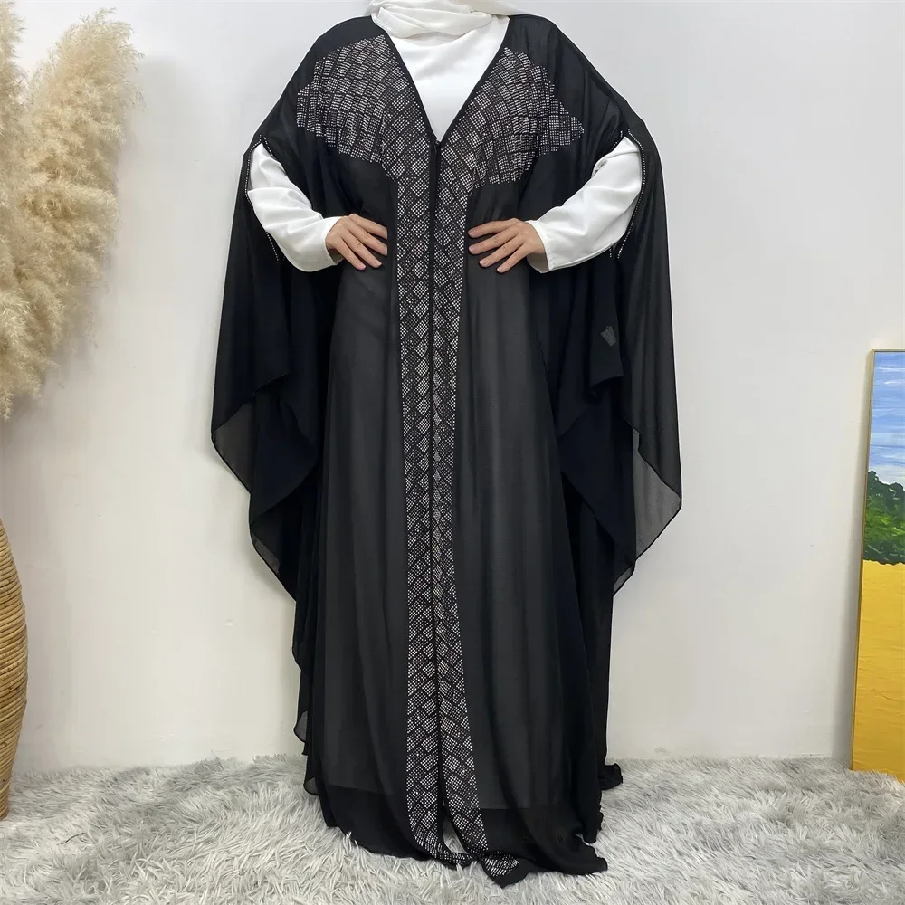 

2026 Ramadan Kimono Abayas for Women Muslim Diamonds Bat Sleeve Dress Eid Jalabiya Islam Djellaba Dubai Turkey Robe Femme Kaftan