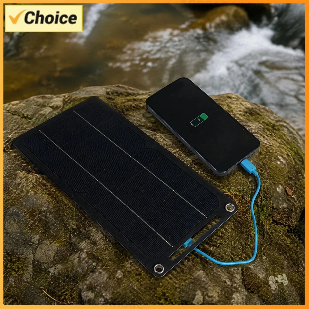 10W Monocrystalline Solar Panel 5V USB Type-C Dual Output 22.5% Efficiency Portable Outdoor Camping Solar Charger Phone