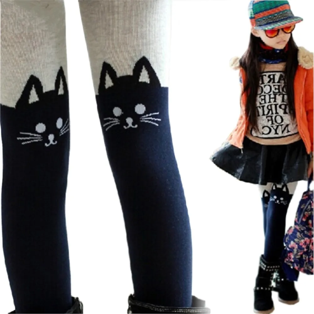 Spring Autumn tight Girls Stockings Cartoon Cat Patchwork Baby Girl Pantyhose Knitted Cotton Cute Children Warm Cotton Stockings