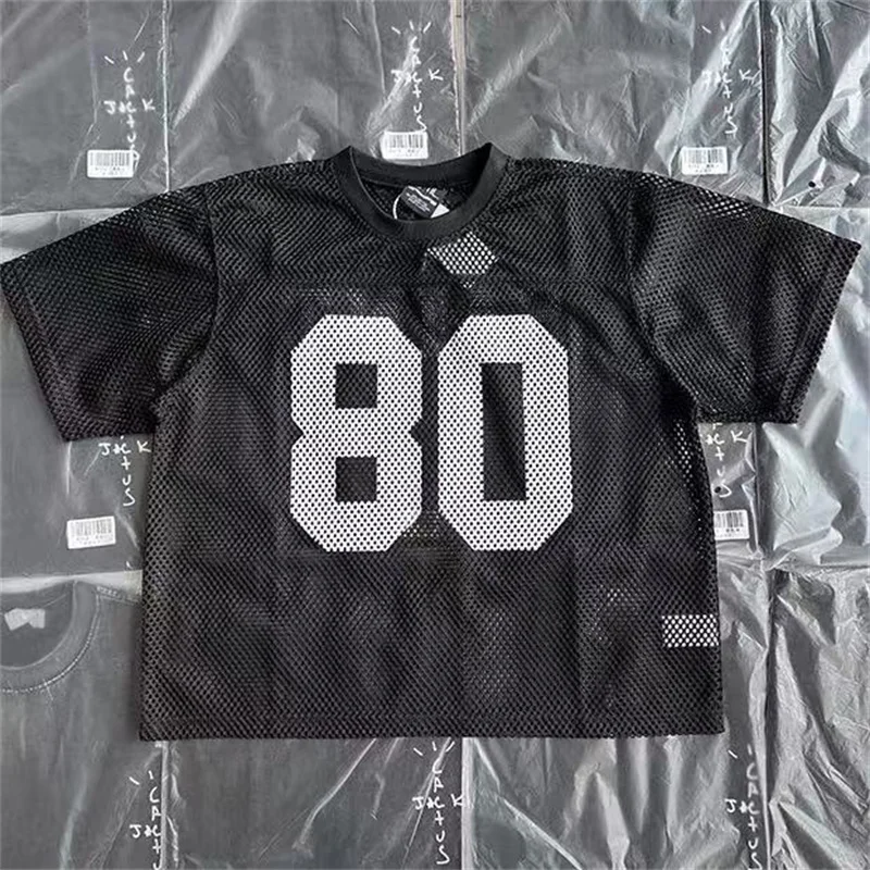 Loose Casual Mesh Breathable T Shirt Street Clothing Saint Digital Printed Short Sleeve Black Almond