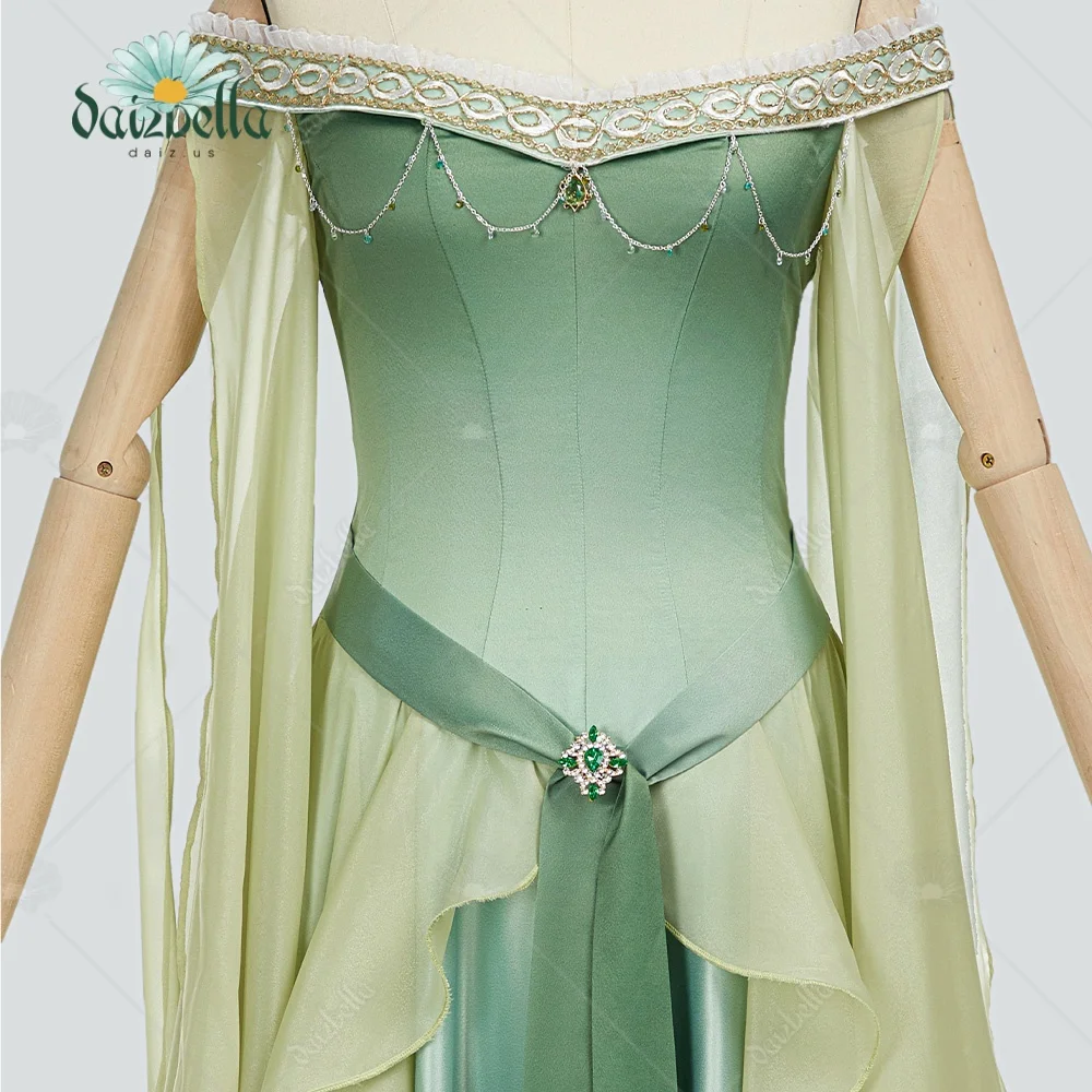 DAIZBELLA Women's Renaissance Medieval Dreamy Yellow Green Gradient Elf Dress Elegant Strapless Dress with Belt view 2