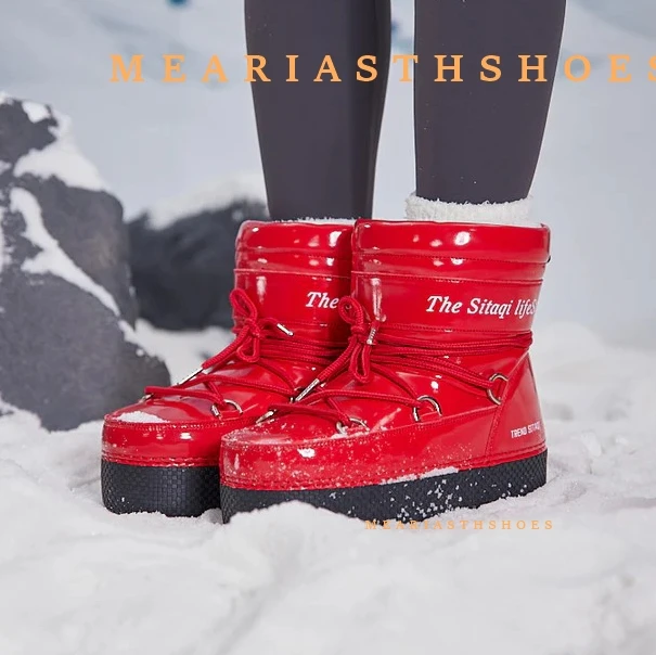 

Trend 2025 Winter Platform Ankle Boots for Women Soft Comfortable PU Leather Waterproof Ski Boots Woman Black White Snow Boots