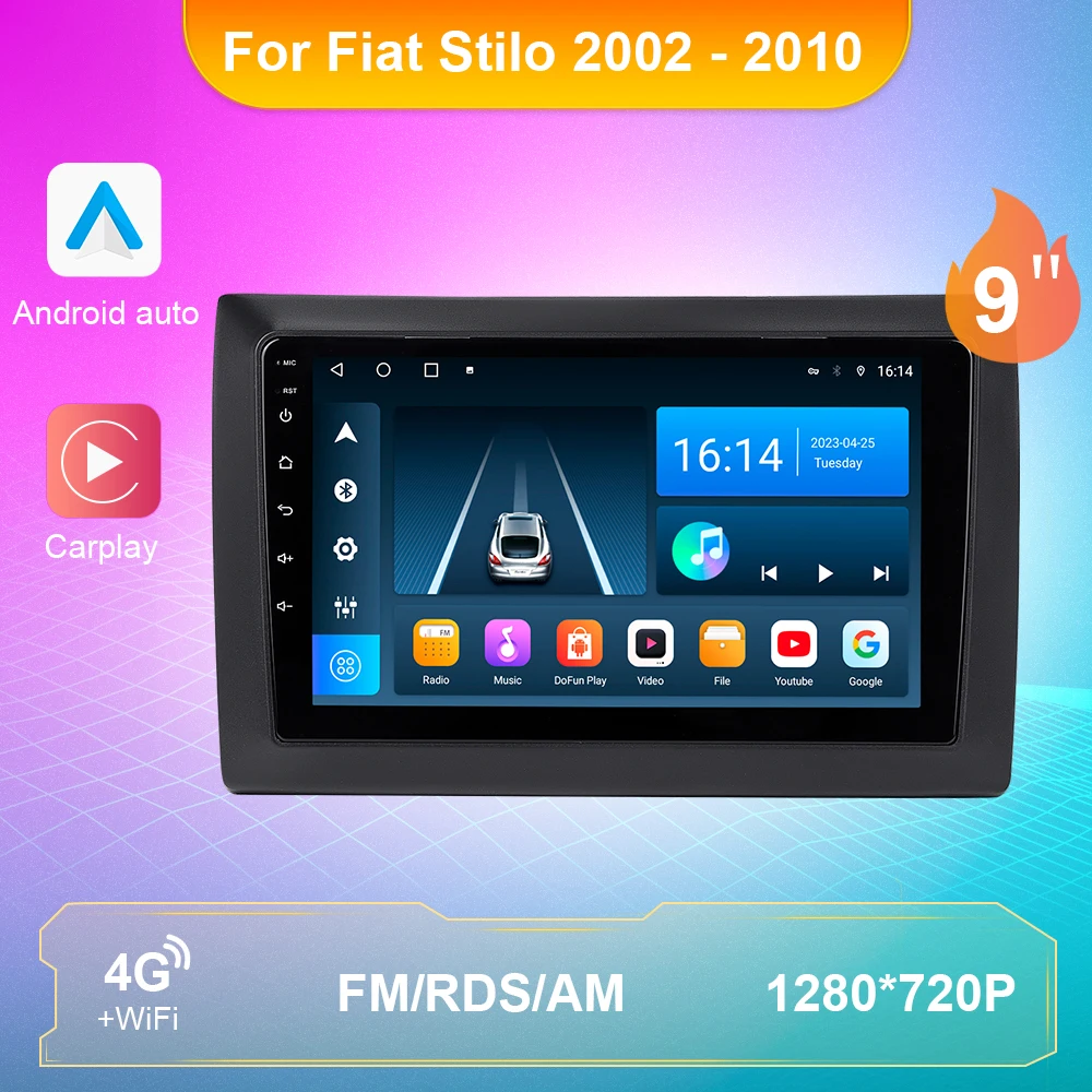 

Android 10 Car Multimedia Player For Fiat Stilo 2002-2010 Carplay Android Auto DSP RDS WIFI 4G Autoradio 9'' 2Din Car Radio