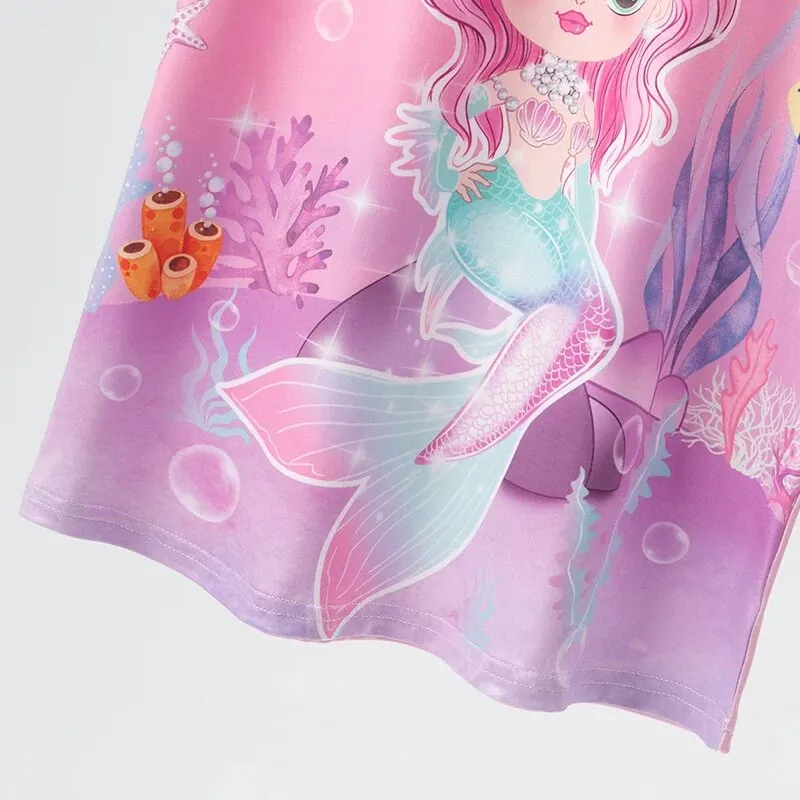 Summer Girl Ice Silk Dress Girl plus Size Cute Mermaid Pattern Leisure and Knee Skirt Home Skirt