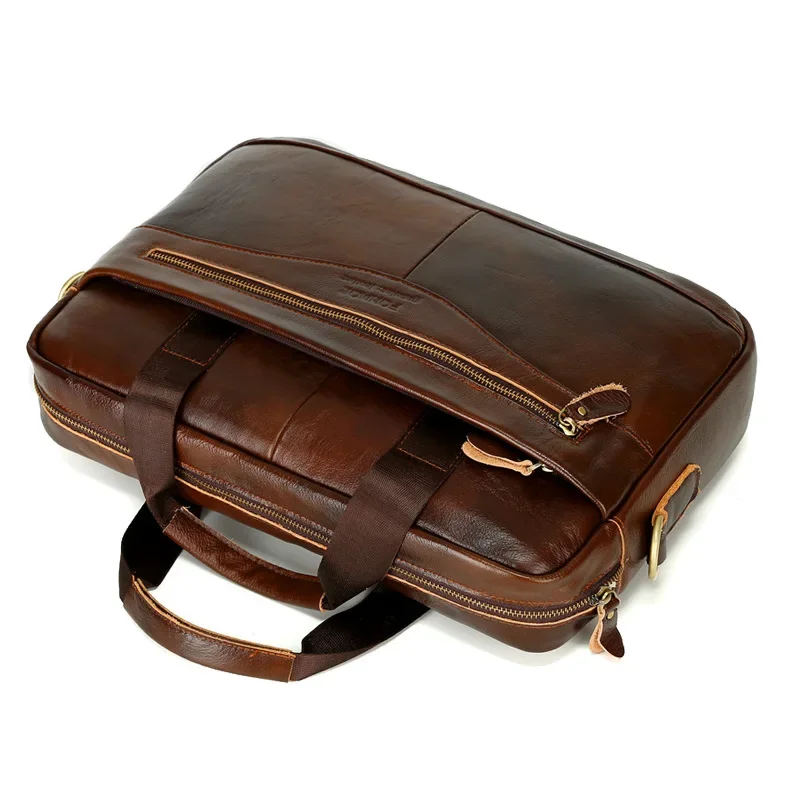 Men Briefcase Bag Men's Genuine Leather Bagcowhide Men's Horizontal Business Bag Shoulder Messenger Bags Office Handbag Laptop