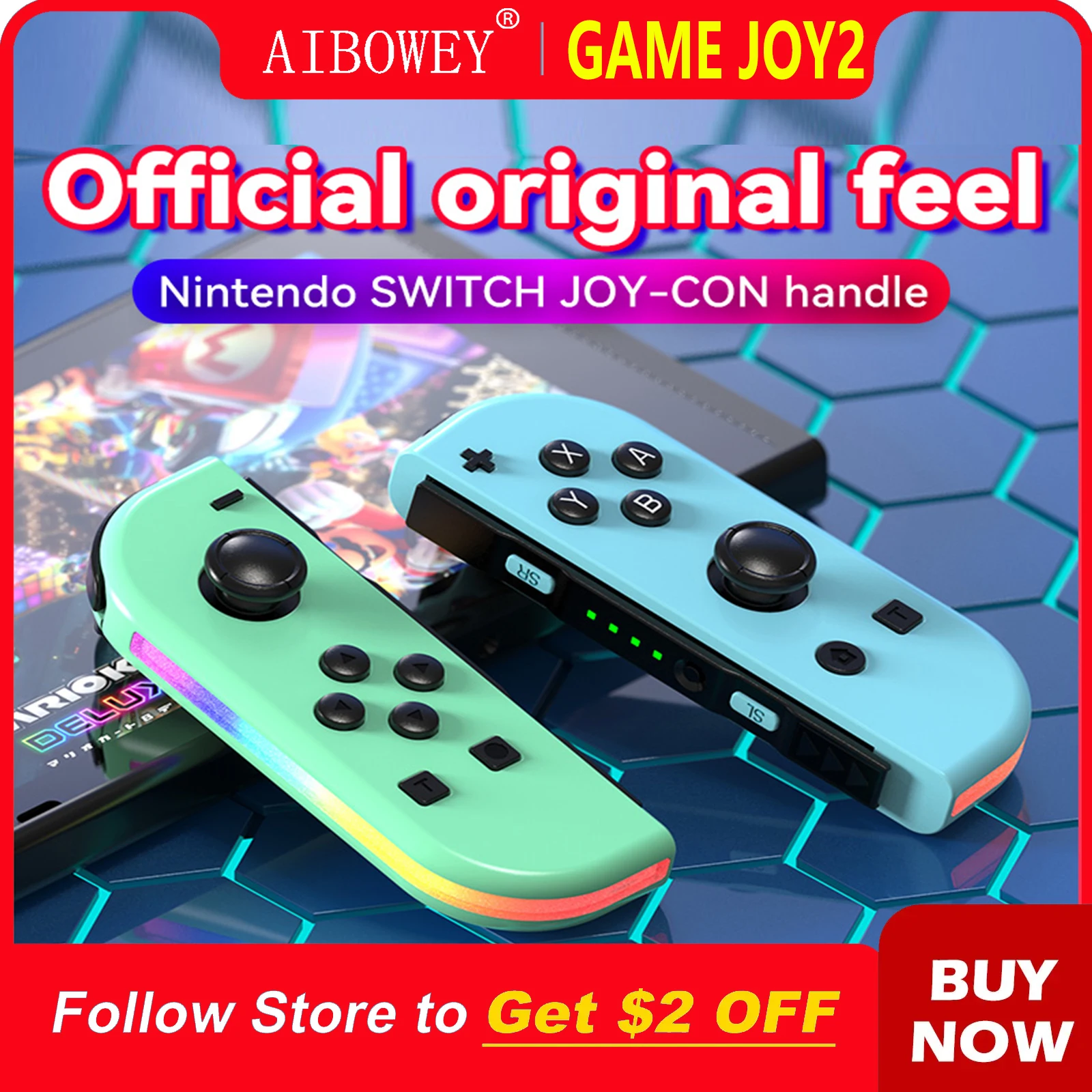 

Aibowey JOY 02 Wireless Gamepad RGB LED Switch L/R Joypad for Nintendo Switch/Lite/Oled Cons Joystick with Dual Vibration For PC