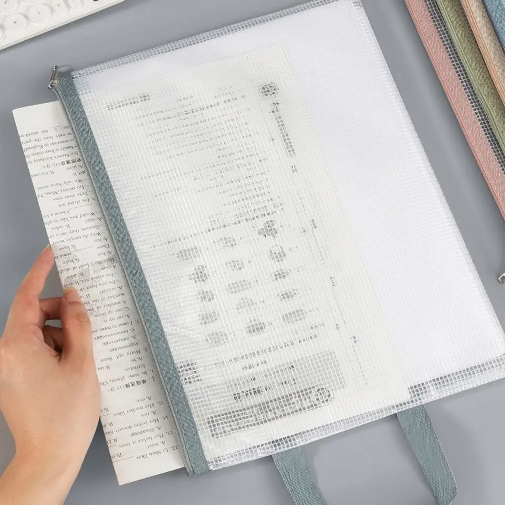 Double-layer Mesh Zipper Storage Bag Transparent PVC A4 File Folder Bag Portable Waterproof Document Bag School Office