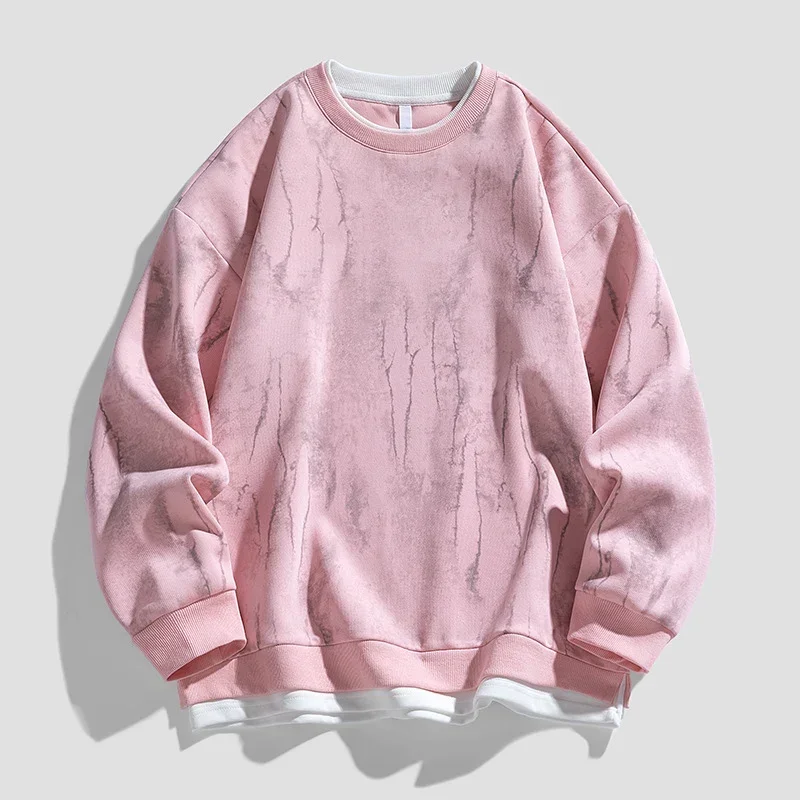 TFETTERS Brand O Neck Sweatshirts Man 2026 Autumn Winter Irregular Printing Fake Two Pieces Sweatshirts Mens Long Sleeve Fashion