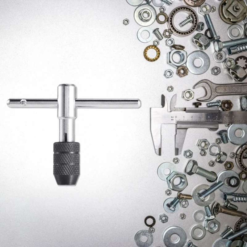 Professional ปรับ Silver T-Handle Ratchet Tap ผู้ถือประแจเมตริกปลั๊ก T-Tap สำหรับครัวเรือน Workshop ซ่อม m4YD