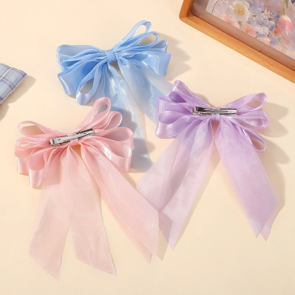 1 قطعة مشبك شعر الأورجانزا الأسود للفتيات القوس الكبير ذيل حصان Hairgrip الحلو بارد إكسسوارات الشعر هدايا غطاء الرأس