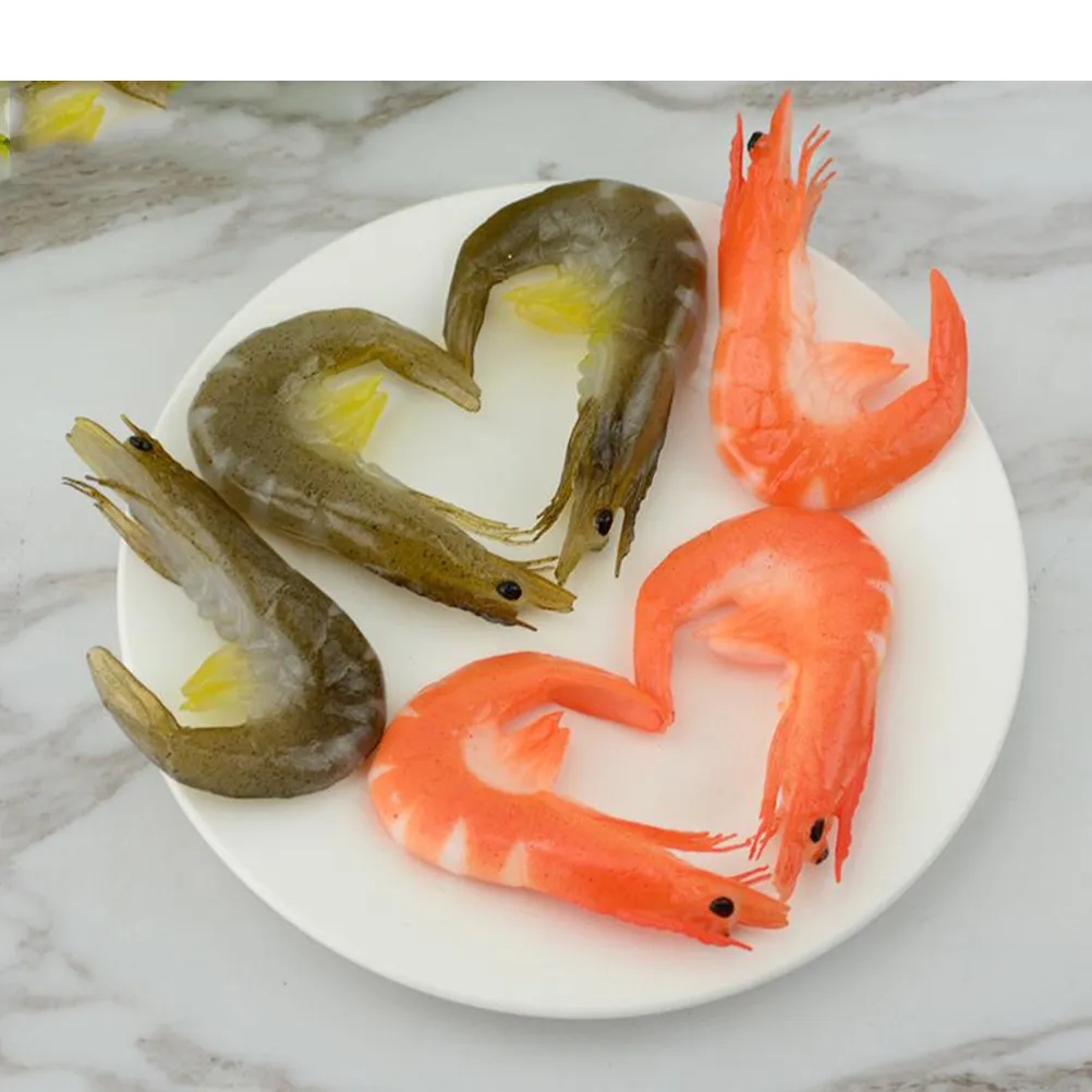 

2Pcs Realistic Simulation Shrimp PVC Food Display Decoration Photography Prop Creative Artificial Seafood Prop for Home Kitchen
