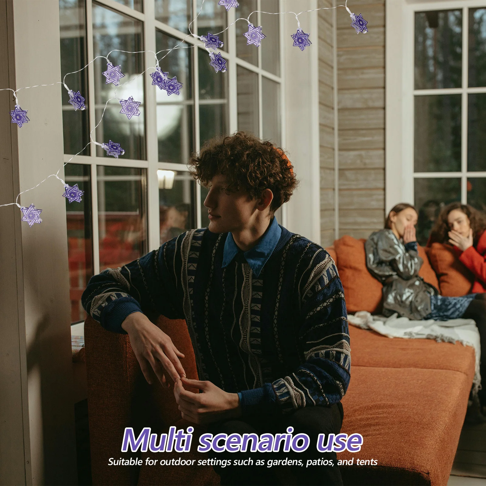 LED نجمة داود سلسلة أضواء أزرق أبيض مهرجان يهودي ديكور في الهواء الطلق داخلي هانوكا الاحتفال نجمة داود سلسلة أضواء #3