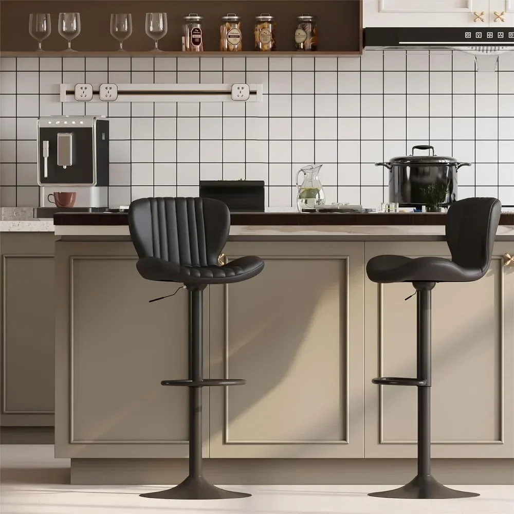 

Bar Stools Set of 2, Leather Adjustable Barstools Counter Height Modern Bar Stools