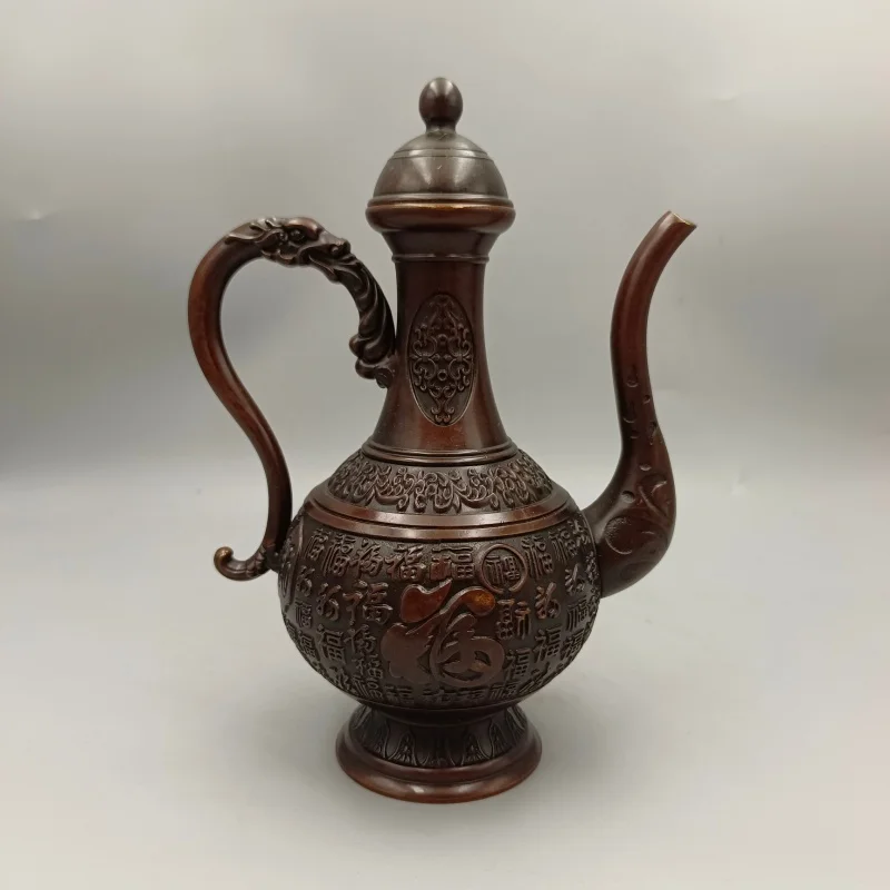 

Guyunzhai fu character Dragon high-handle pot copper flagon home decorative crafts antique collection wholesale