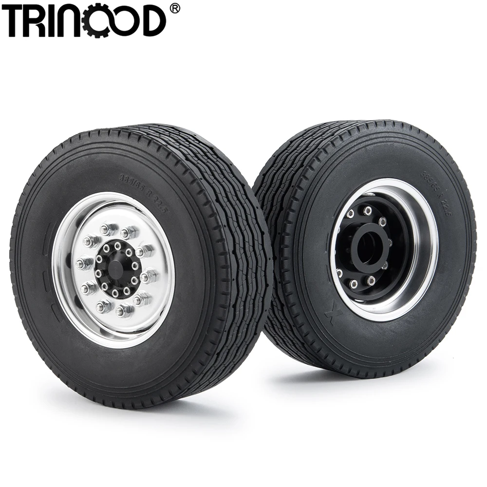 TRINOOD Tamiya Front Wheel Rims and Rubber Tires Kit for 1:14 Tamiya Trailer Tractor Truck Cargo Tow Drag Car Upgrade Parts