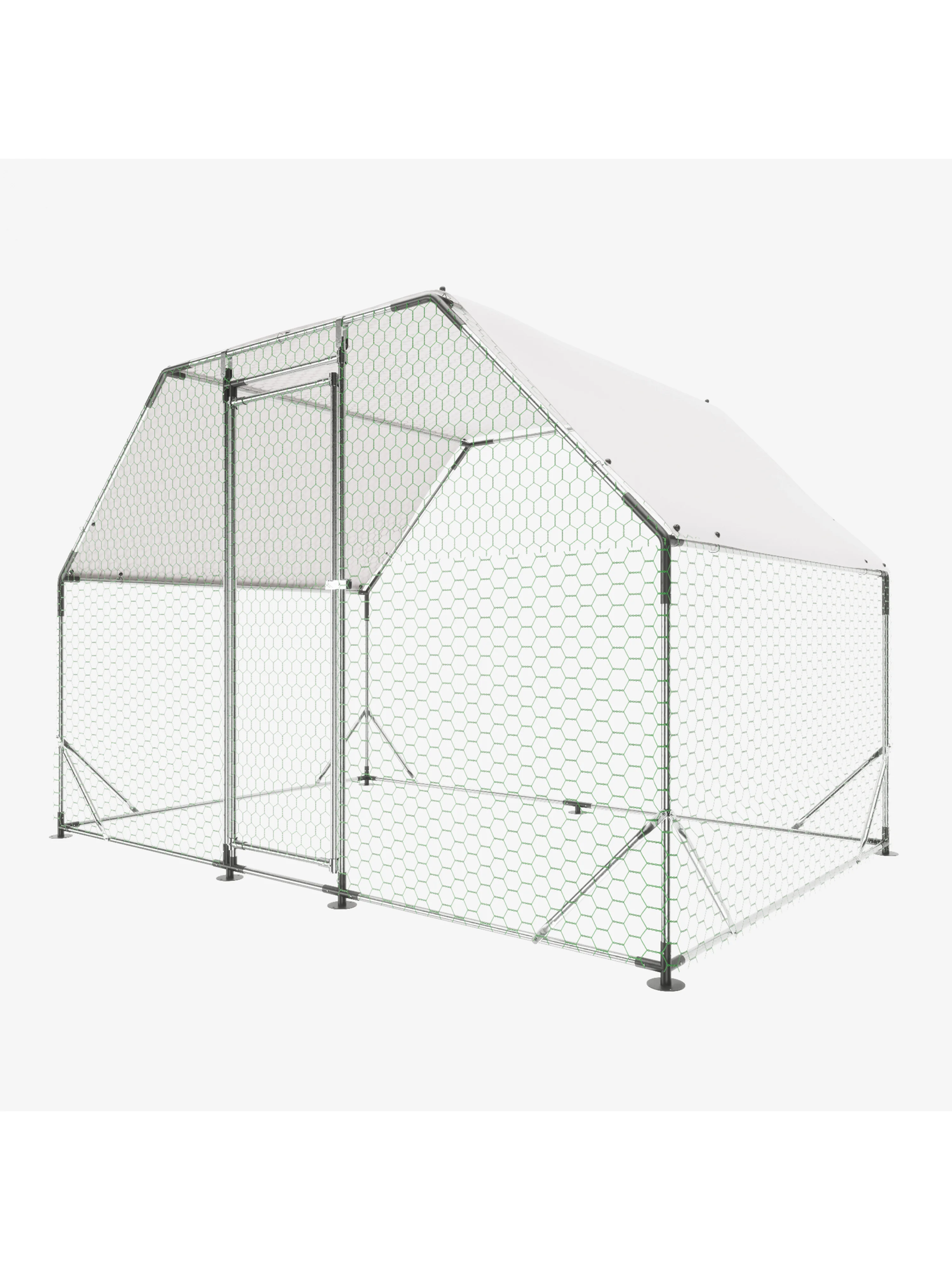 Multi Sizes Flat Top Walk In Metal Chicken Coop, Galvanized Rustproof Poultry Run Cage with Waterproof Anti-UV Cover for Chicken Duck Rabbit
