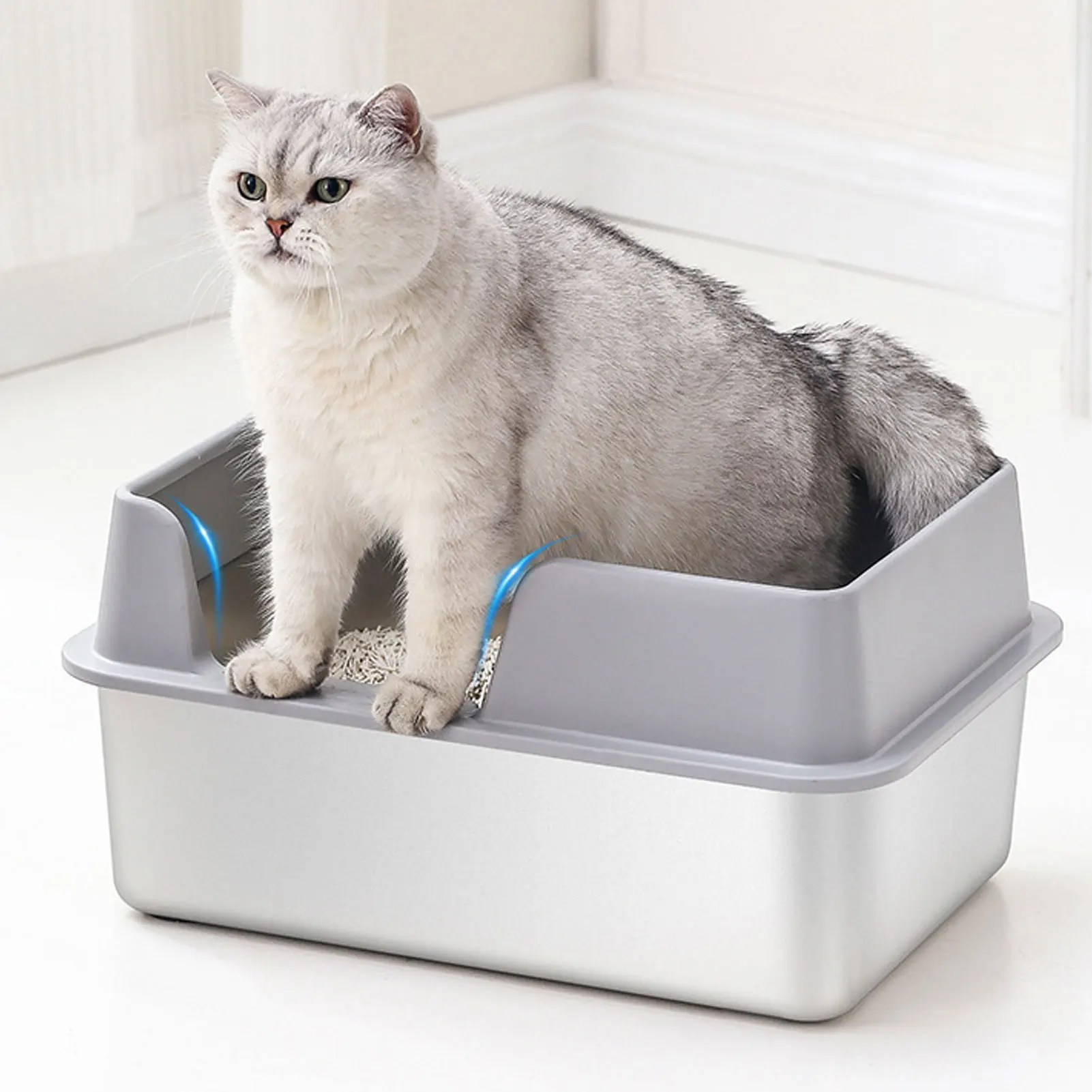 

Enclosed High Sides Litter Box Stainless Steel Litter Box Easy To Clean Secure Structure Stain Resistant for Small Medium Cats