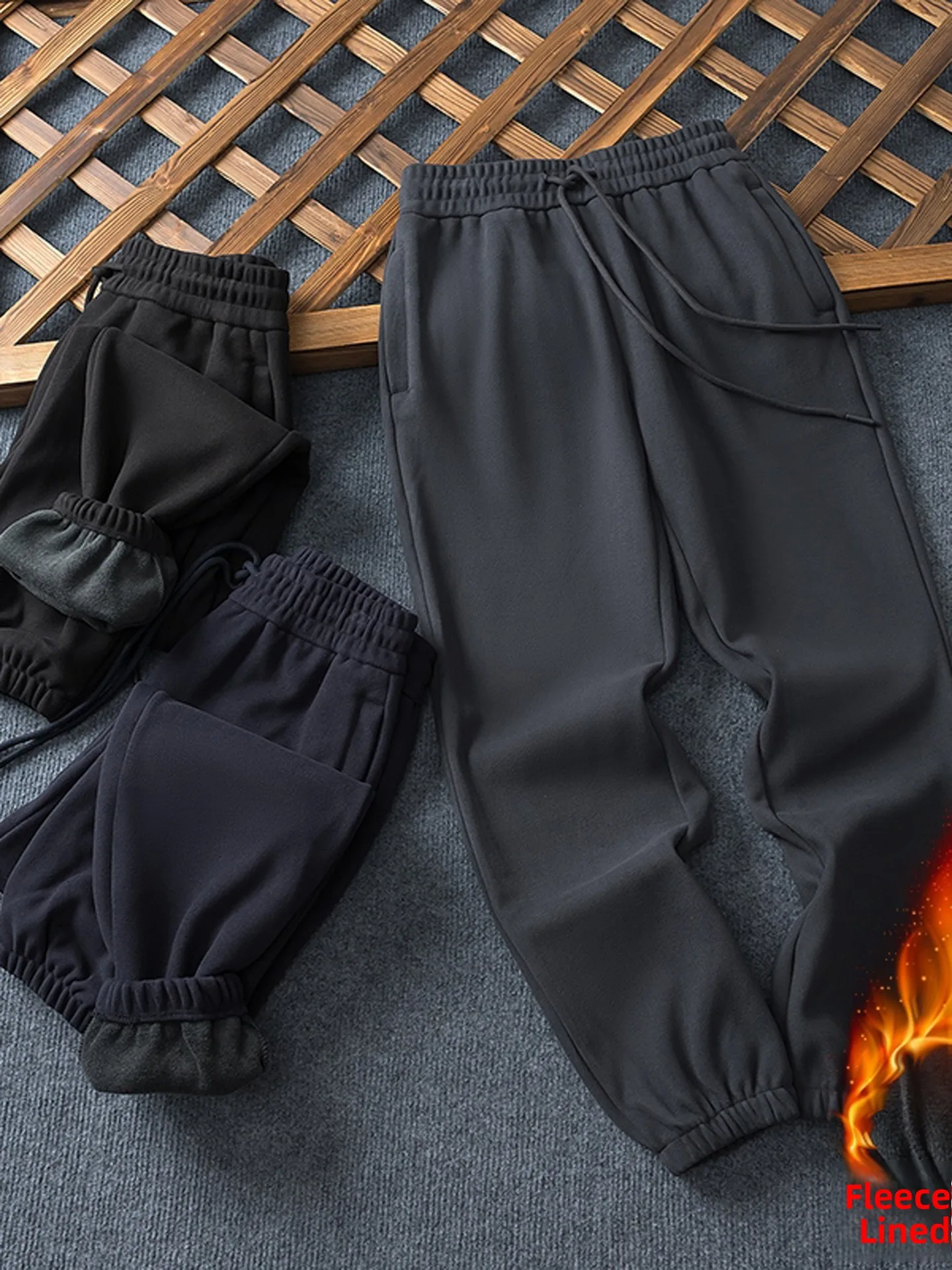 

Мужские теплые длинные брюки на подкладке Fce, свободные повседневные брюки большого размера с цветными манжетами, осенне-зимняя спортивная одежда