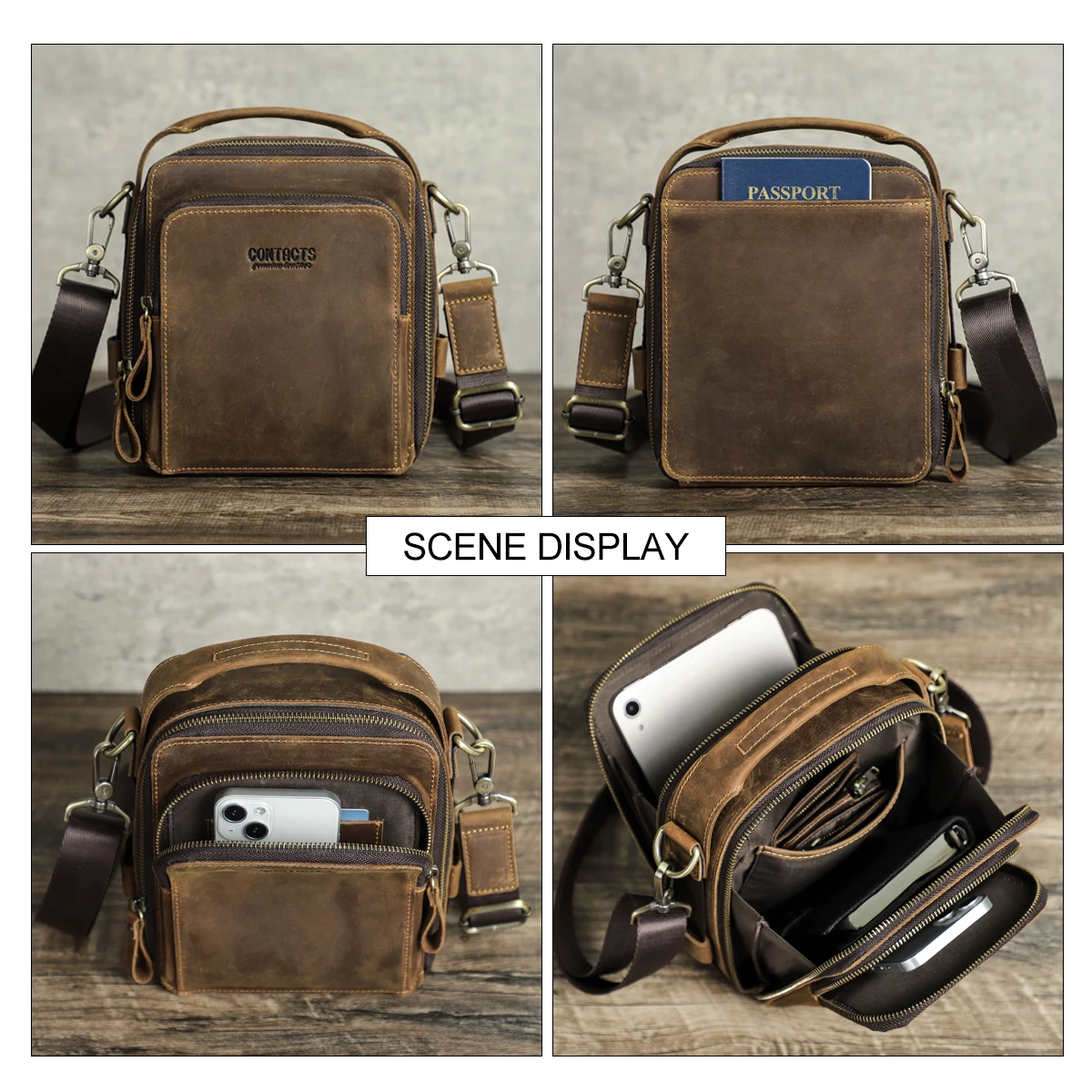 Men Small Shoulder Bag Genuine Leather Crossbody Messenger Bags for 8.3\'\' iPad Mini Vintage Designer Handbag Bolso Male New