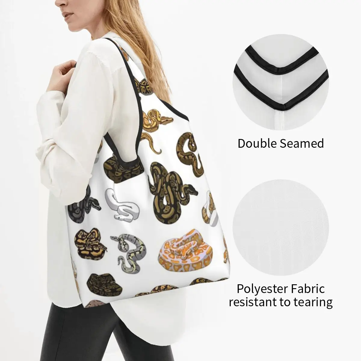 Ball Python Morph Snake Pattern Sleeveless Top Portable Tote Shopping Bags Large Capacity Shopper Bag Handbag Shoulder Bag