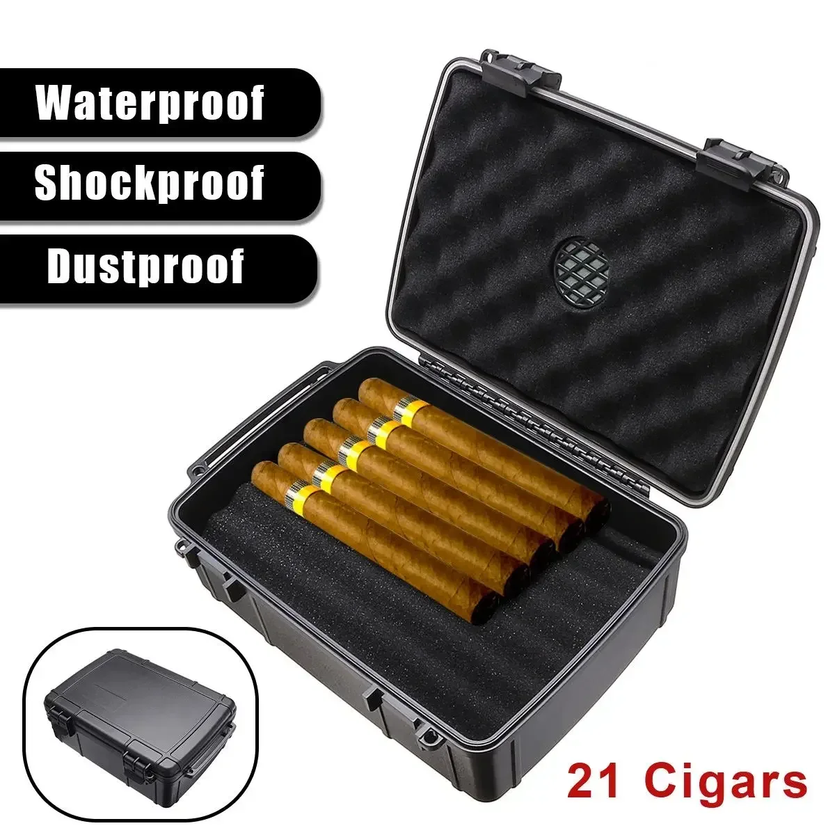 Waterproof Portable Cigar Travel Humidor Box Cigar Case Cigar Humidor Box Dust proof Shockproof Black Cigar Holder Storage Box