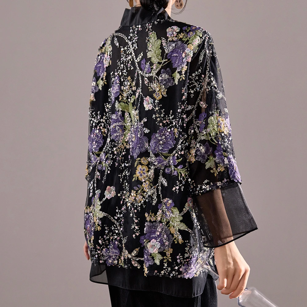 Chaqueta Hanfu de Lujo con Cuentas y Lentejuelas Bordadas para Mujer, Nuevo Estilo Chino 2026, Top Hanfu, Cárdigan de Manga Larga, Abrigo Cheongsam