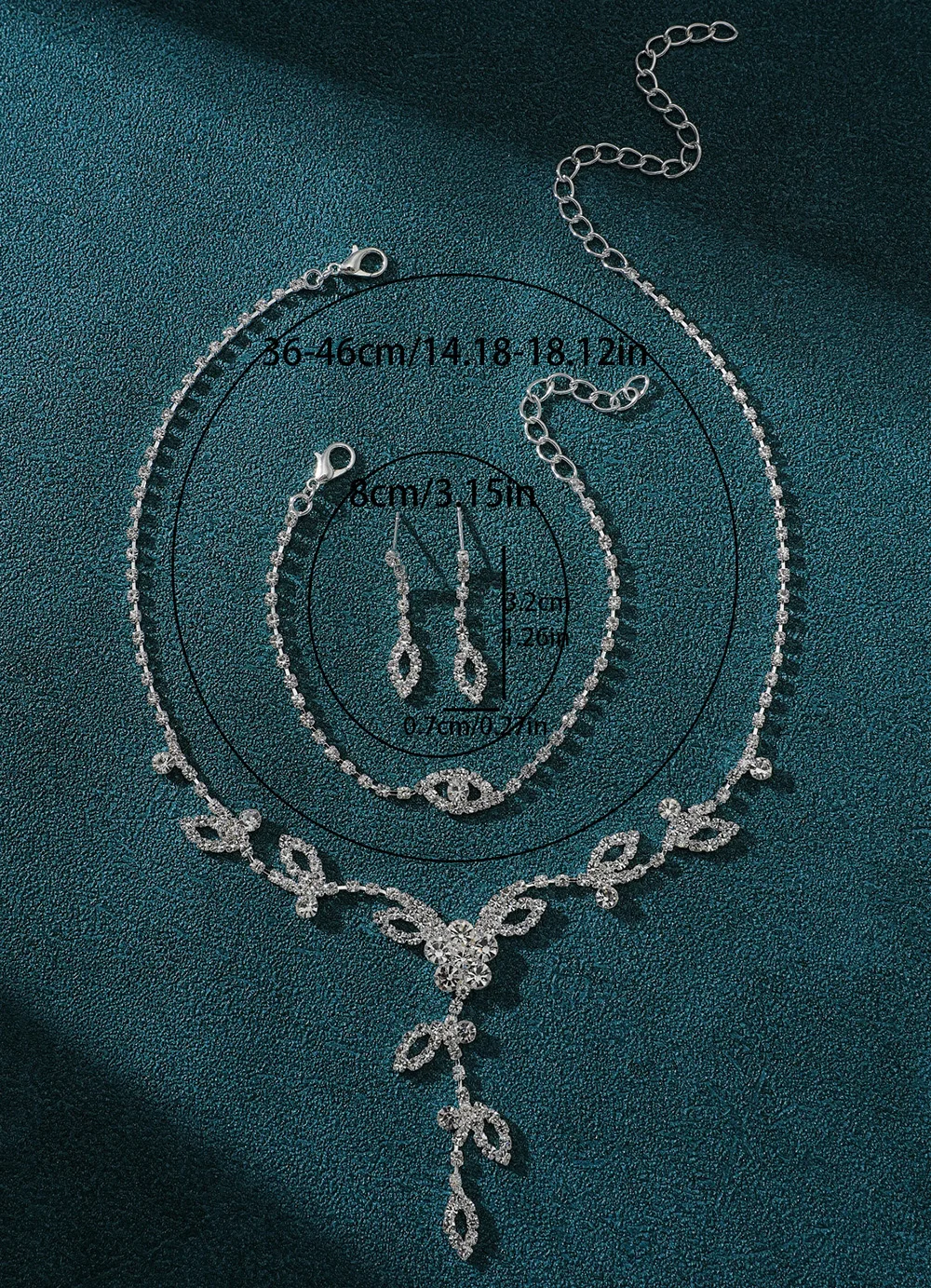 Комплект свадебных украшений со стразами — серебряное ожерелье, серьги и браслет для свадьбы и вечеринки