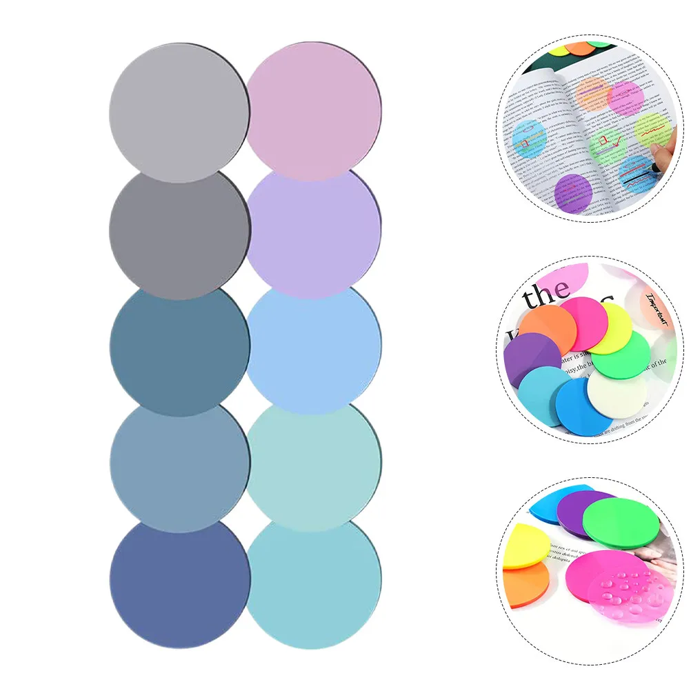 20Sheet Round Transparent Index Stickers Pet Clear Memo Pads Office School Study Notes Easy Peel Sticky Notepad Organizational