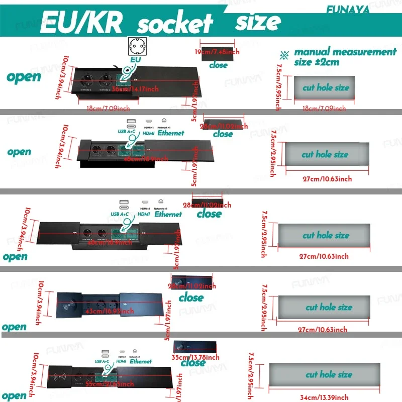 테이블 내장형 소켓 2 3구 USB 무선 충전 유니버설 UK US EU 멀티 플러그 10A 110~250V 2600W 블랙 소켓