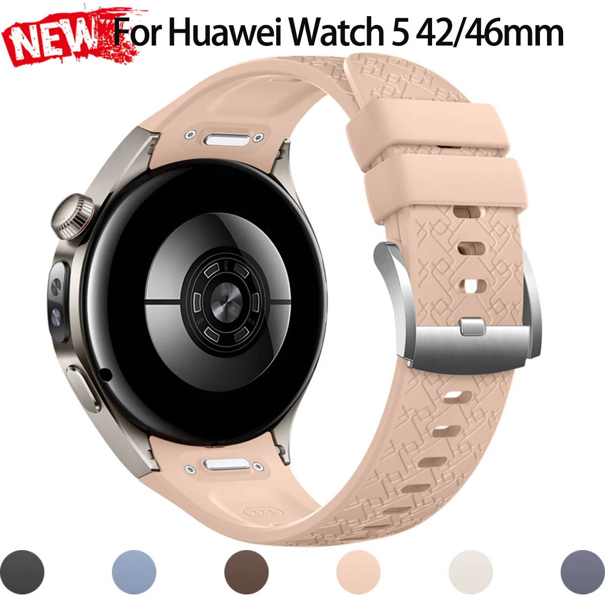 Schnellverschluss-Silikonband für Huawei Watch 5, 42/46 mm, herzförmiges Muster, Sportarmband für Huawei Band 5, 46/42 mm Damenarmband