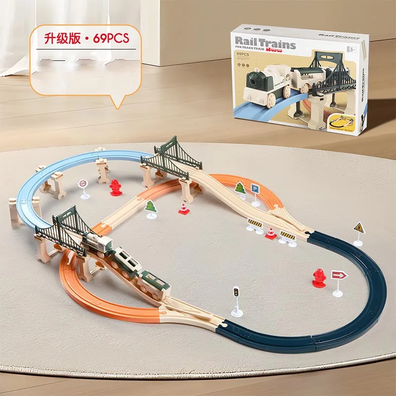 Pista de juguete eléctrica de Navidad para niños, vías de ferrocarril, motor de locomotora de vapor, modelo fundido a presión, juego educativo