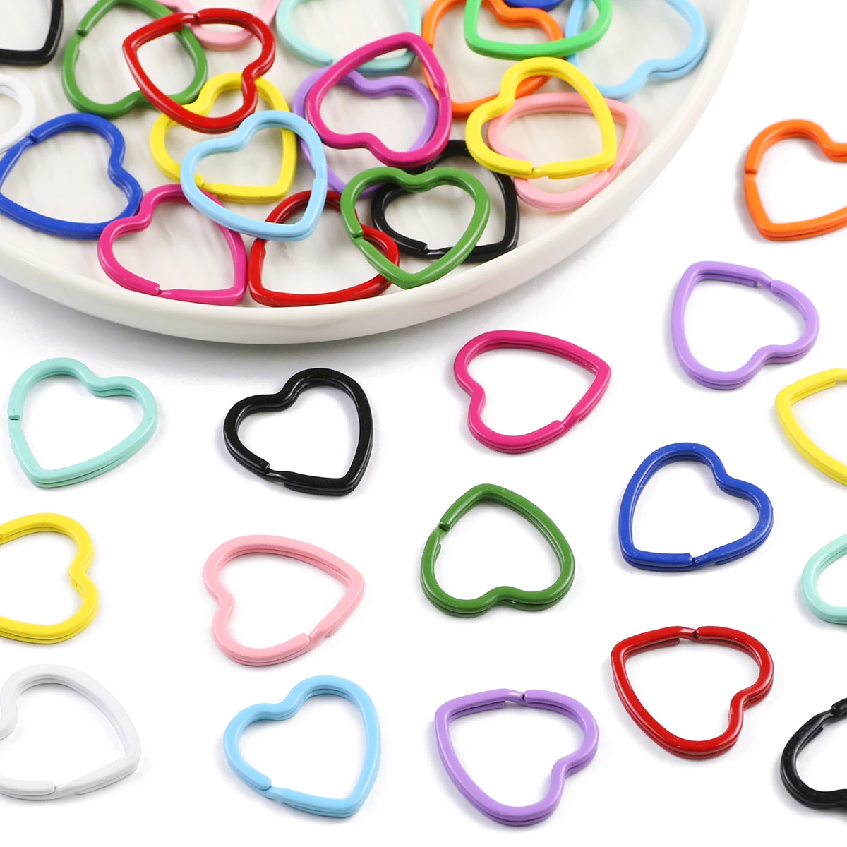 2~10Pcs 30MM Colourful Heart Flat Circle Lobster Buckle Spring Chain Keychain Linker For Jewelry DIY Production Accessories