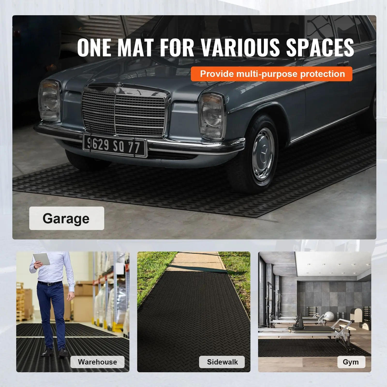 Diamond-Plate Rubber Flooring Roll, 3 mm x 4 ft x 6 ft Garage Mat, SBR, Easy to Clean, for Under Cars, Industry Gym, Black