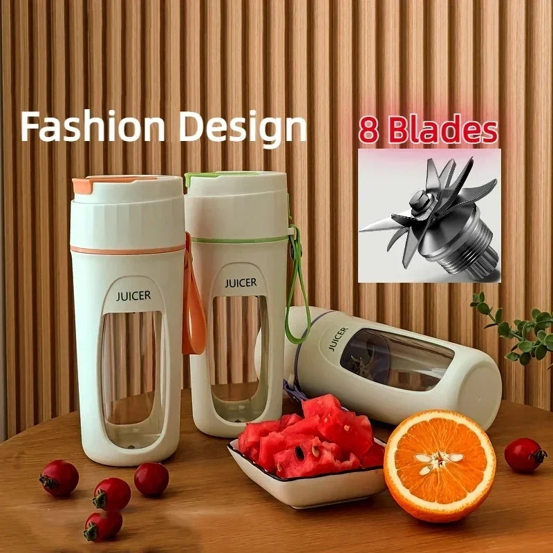 480ml Smoothies Mixer Machine with 8 Blades Mini Electric Juicer Multifunctional Vegetable Juicer Blender for Home Office Travel