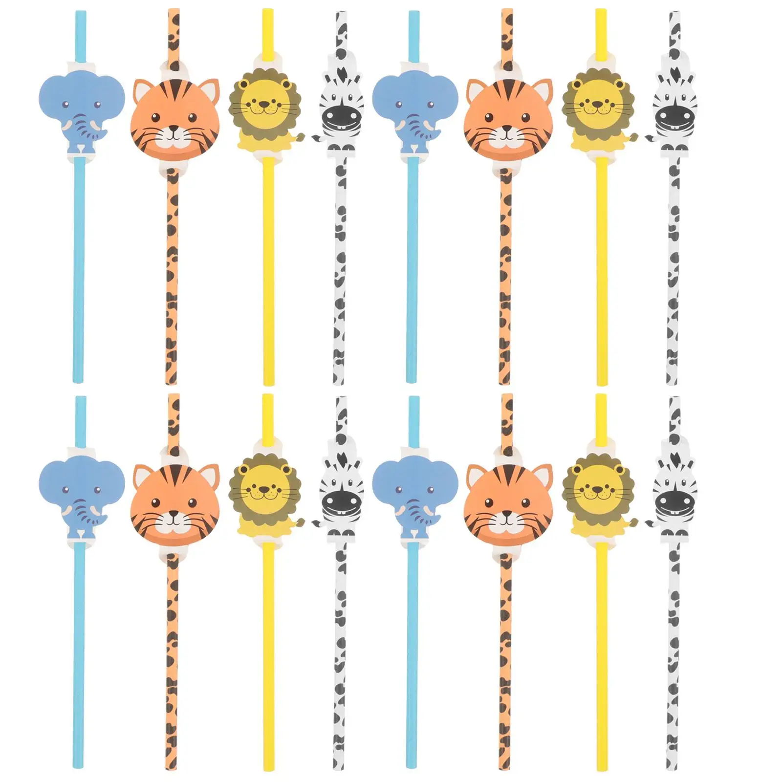 

12 Count Paper Animal Design Birthday Party Juice Decoration Cartoon Supplies Disposable Drinking Straws Bulk Cocktail Straws