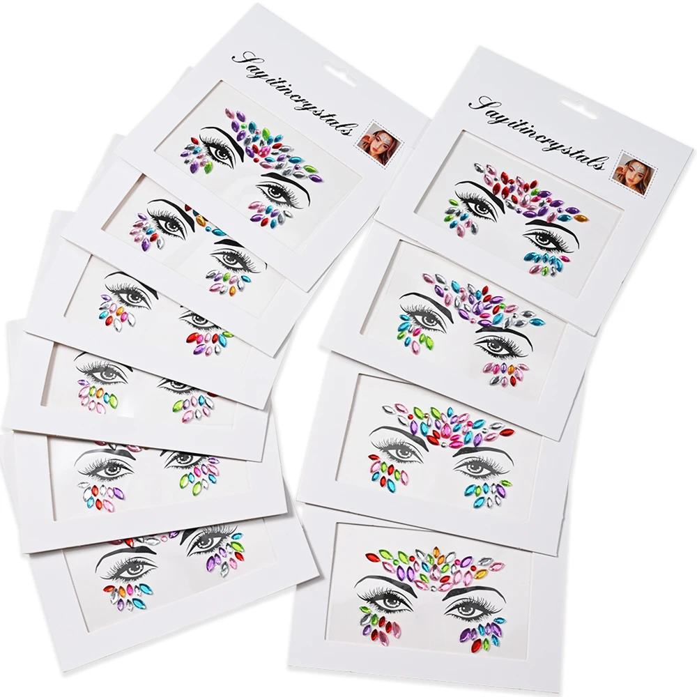3D Sexy Face Tattoo Crystal Stickers Temporary Tattoos Glitter Fake Tattoo Rhinestones Masquerade Women Party Face Jewels Tattoo