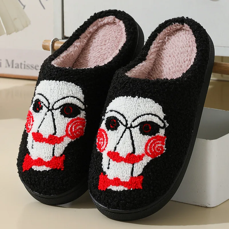 Horror Movie Chainsaw Horror Skull Pattern fashion Embroidery Home Thick Sole plaid Furry Cotton Warm Non-Slip Indoor Slippers