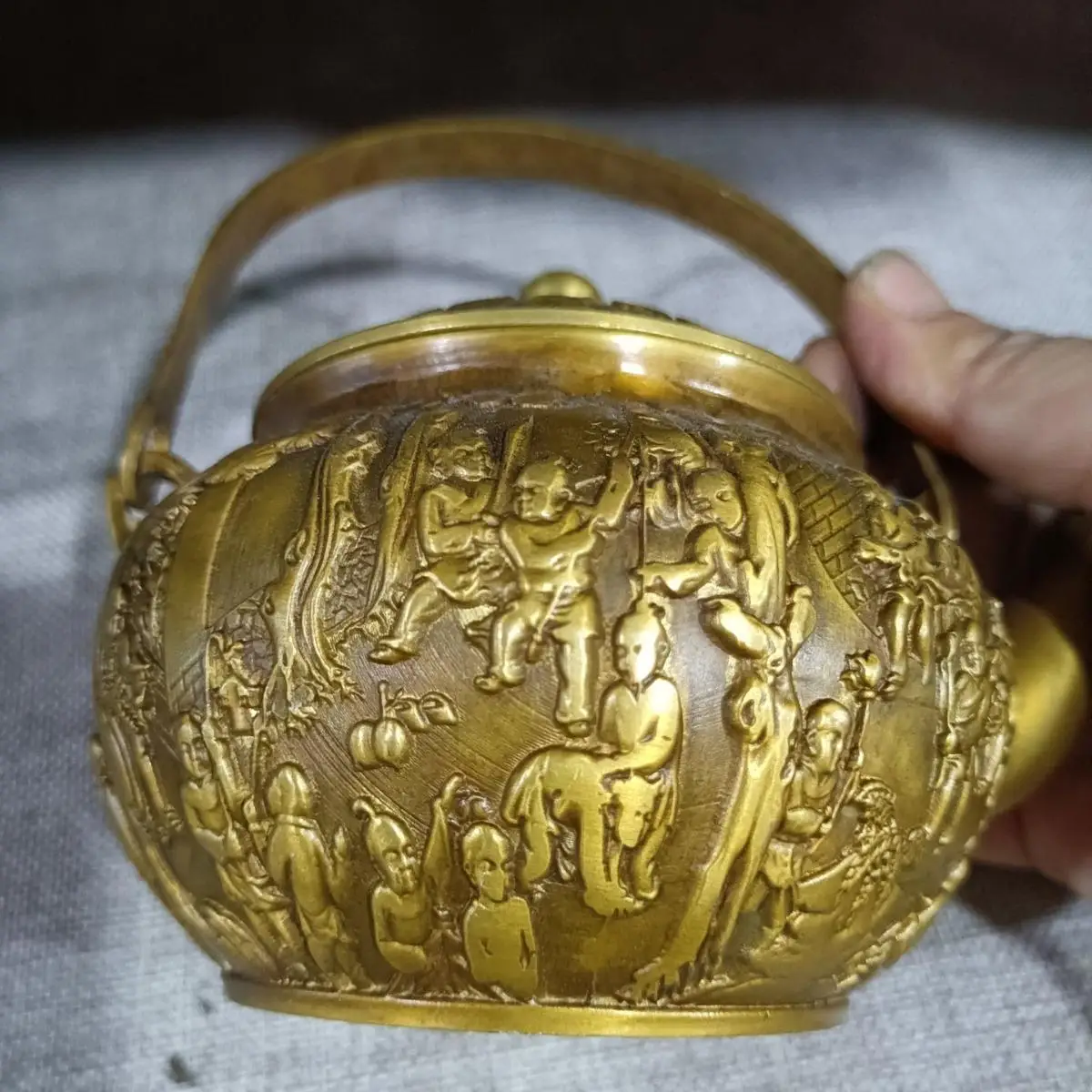 

Qianlong annual Baizi pot ornament kettle copper pot wine pot old object handicraft ornament support delivery