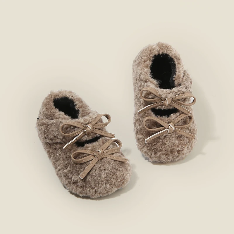 

Детская прогулочная обувь, теплые плюшевые пушистые шапочки, детская обувь на плоской подошве с меховой подкладкой, зимняя обувь для девочек