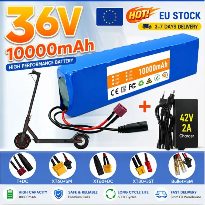 Neuer A-Klasse 18650 Lithium-Ionen-Akku 36V 100000mAh 10S3P 500W Multi XT60 JST Autostecker Ersatzakku für E-Scooter E-Bike