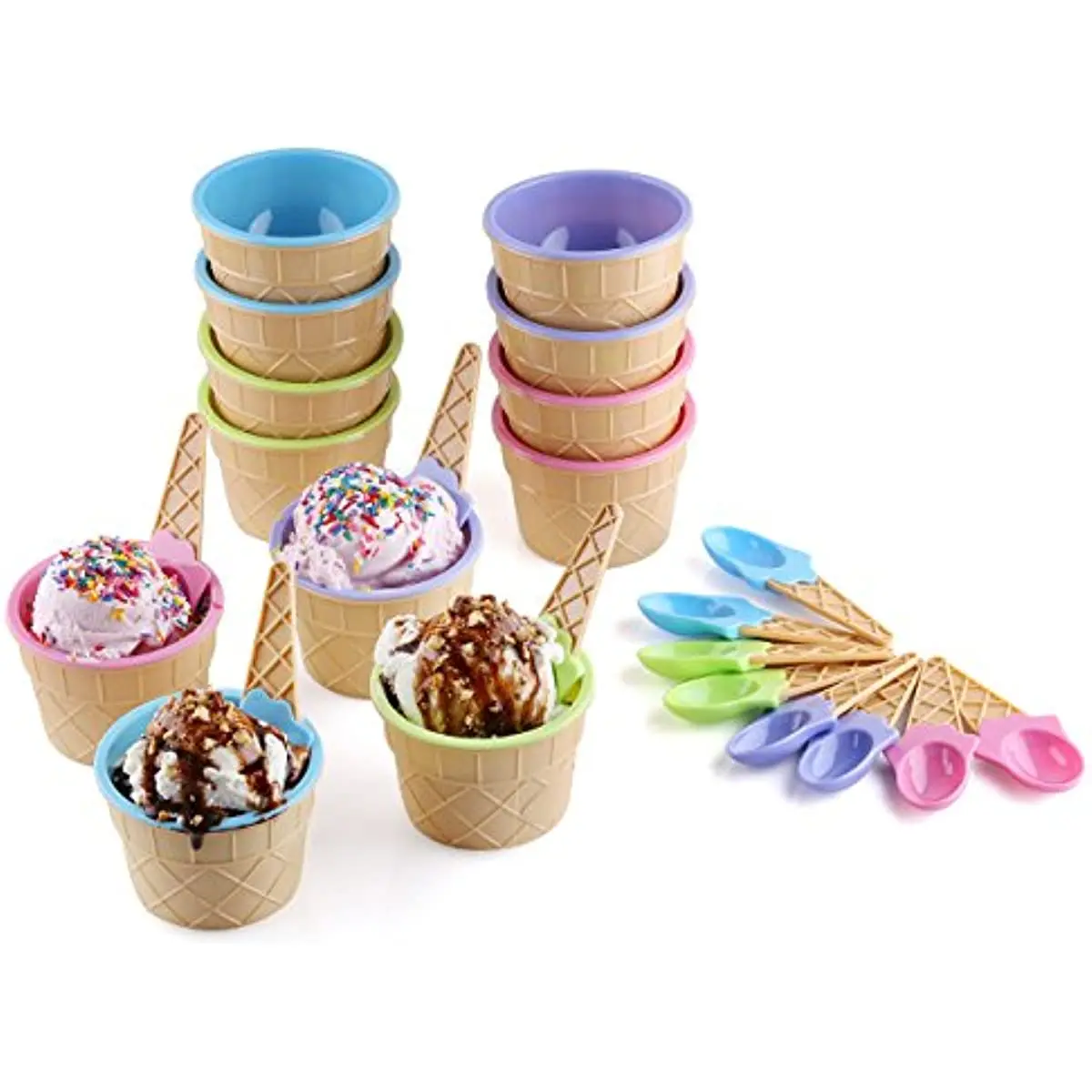 4pcs Vibrant Colors Ice Cream Bowls and Spoons Set Includes Sundae Kit for Summer Holiday Parties Ice Cream Bowl Gift Decoration