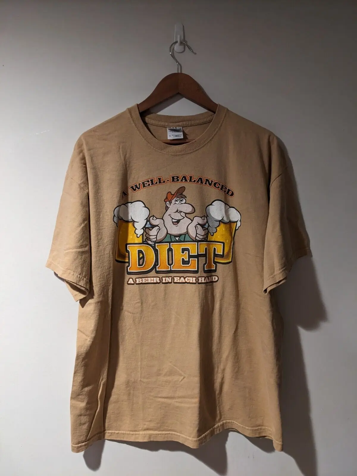 Vintage 2010 Well Balanced Diet Humor Comedy Beer Brown X-Large T-Shirt